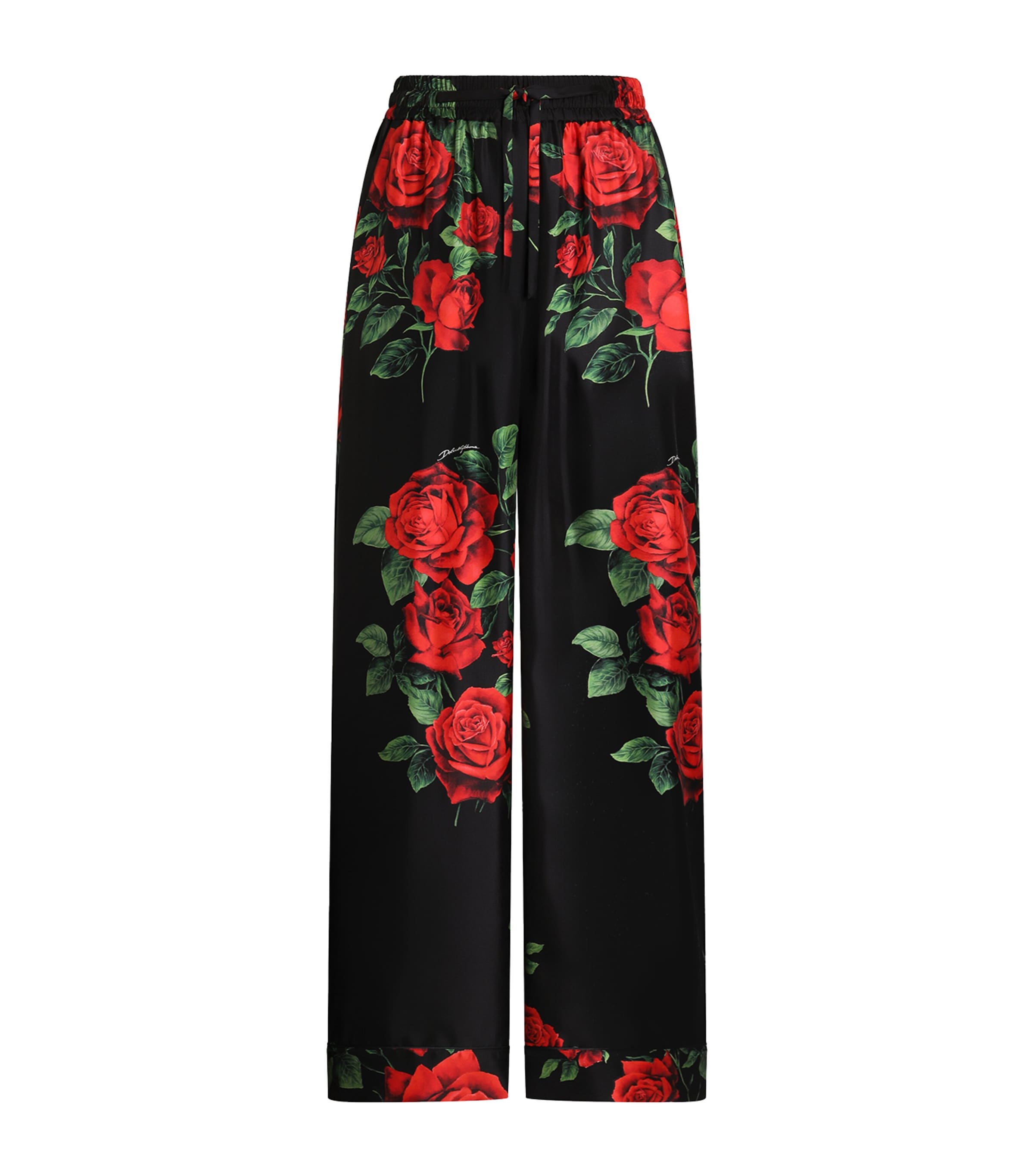 Dolce&Gabbana Womens Silk Rose-Print Trousers Rose Rosse F