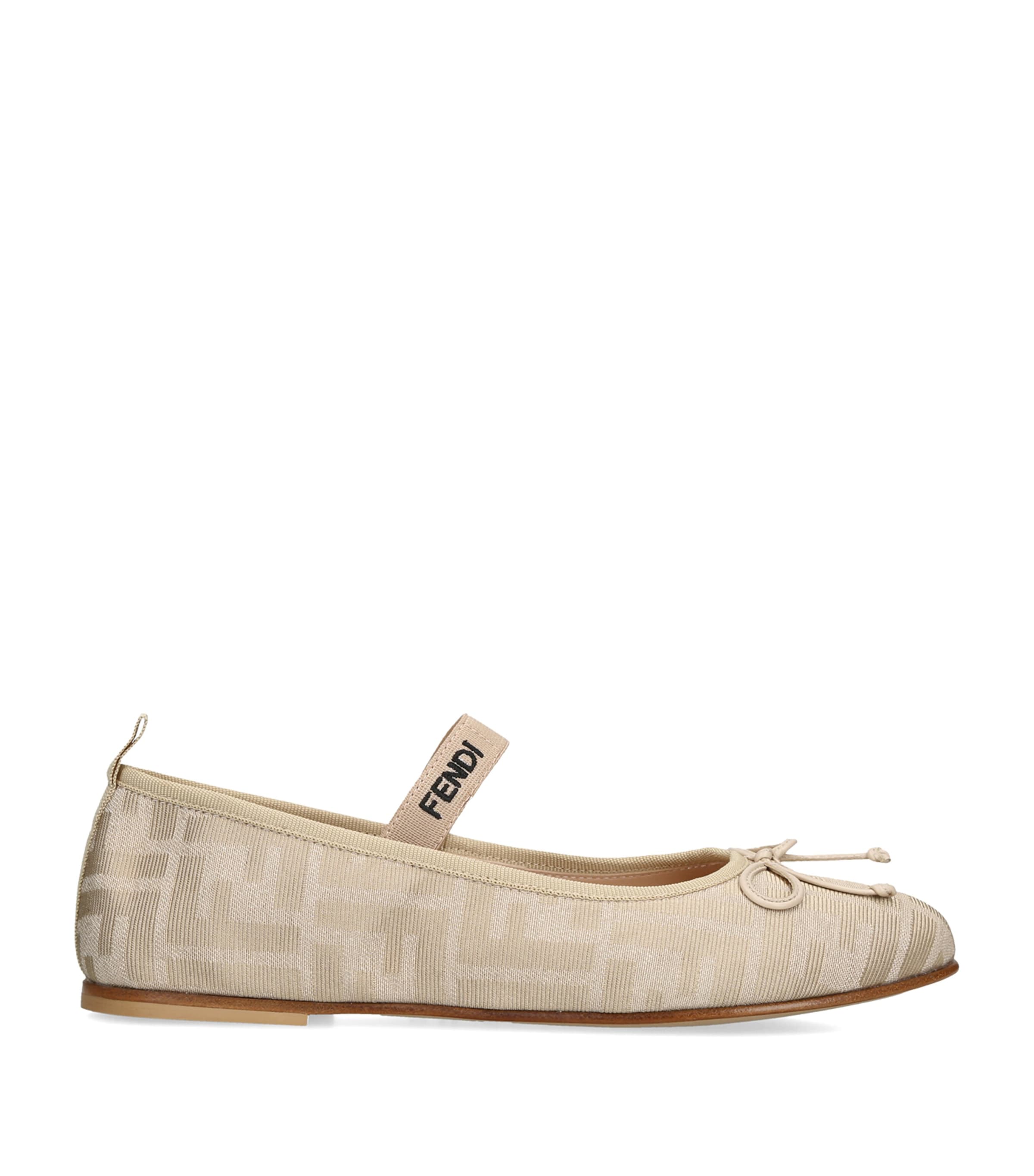 Fendi Kids Monogram-Strap Ballet Flats Beige