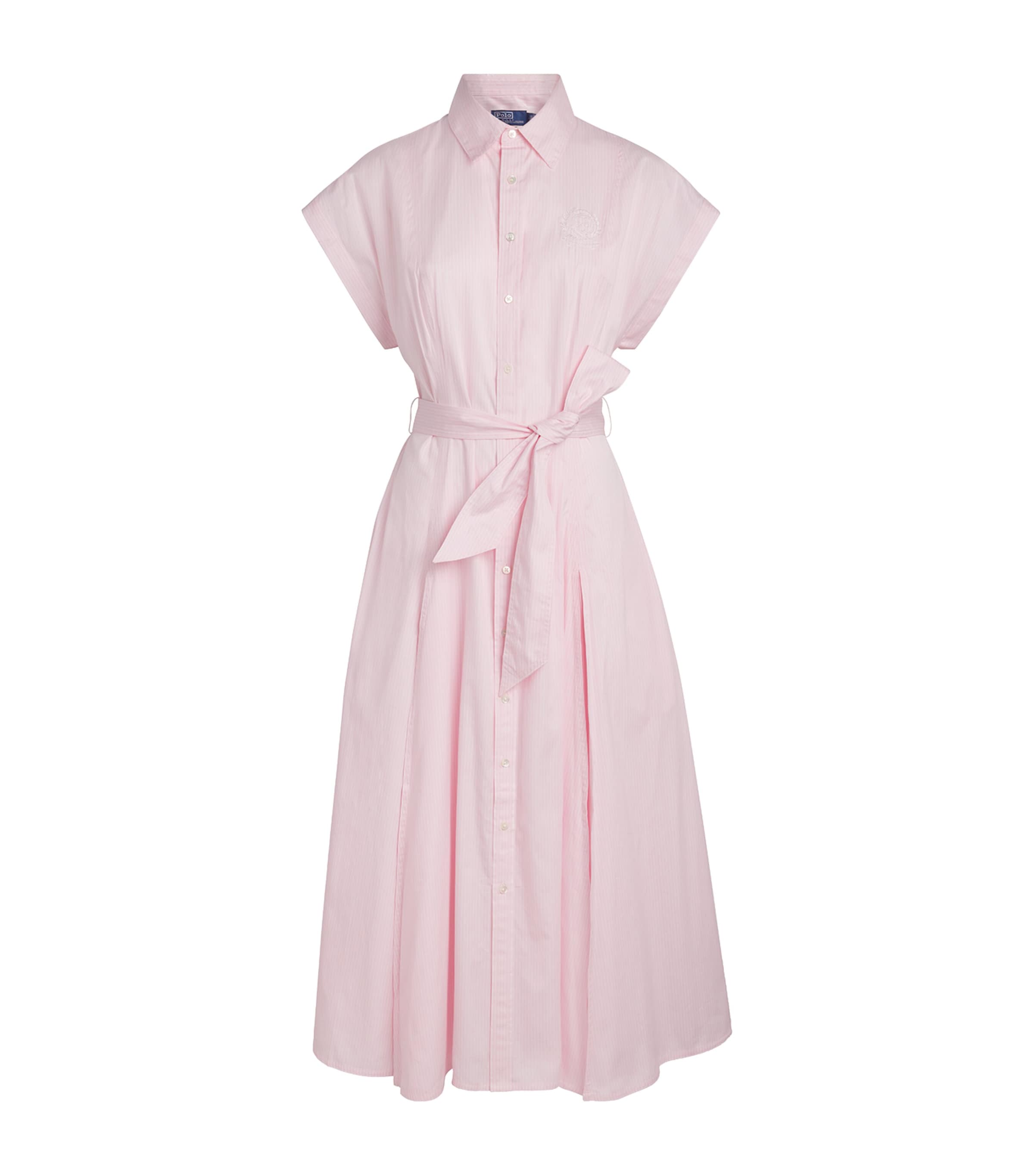 Polo Ralph Lauren Womens Cotton Stripe Midi Shirt Dress Pink/white
