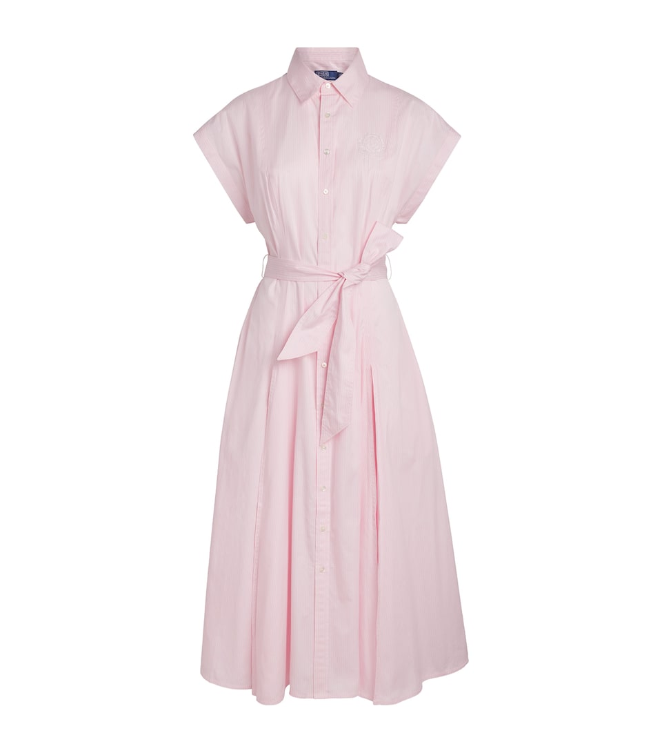 Polo Ralph Lauren Womens Cotton Stripe Midi Shirt Dress Pink/white