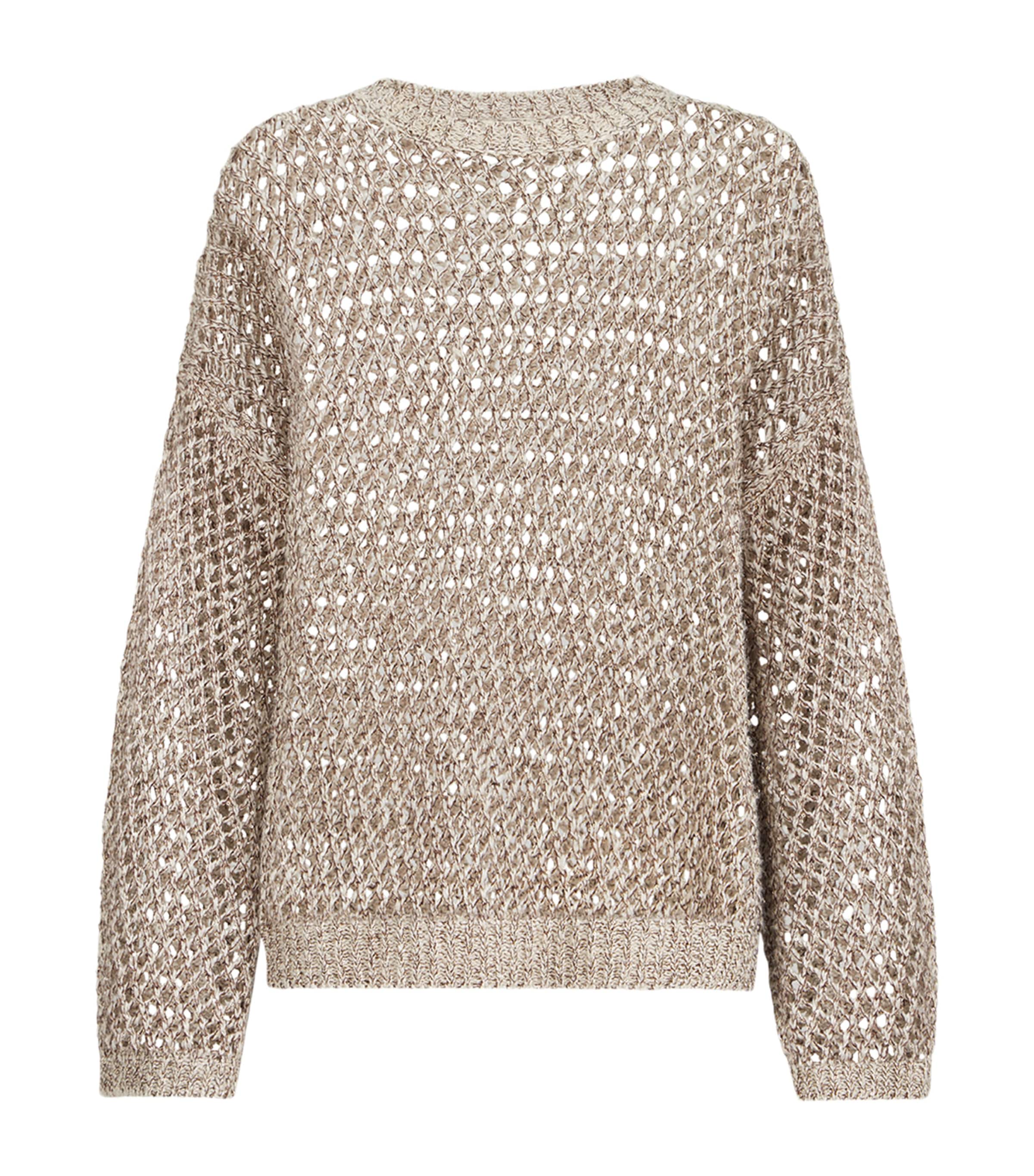 Brunello Cucinelli Womens Silk-Linen-Blend Net Sweater