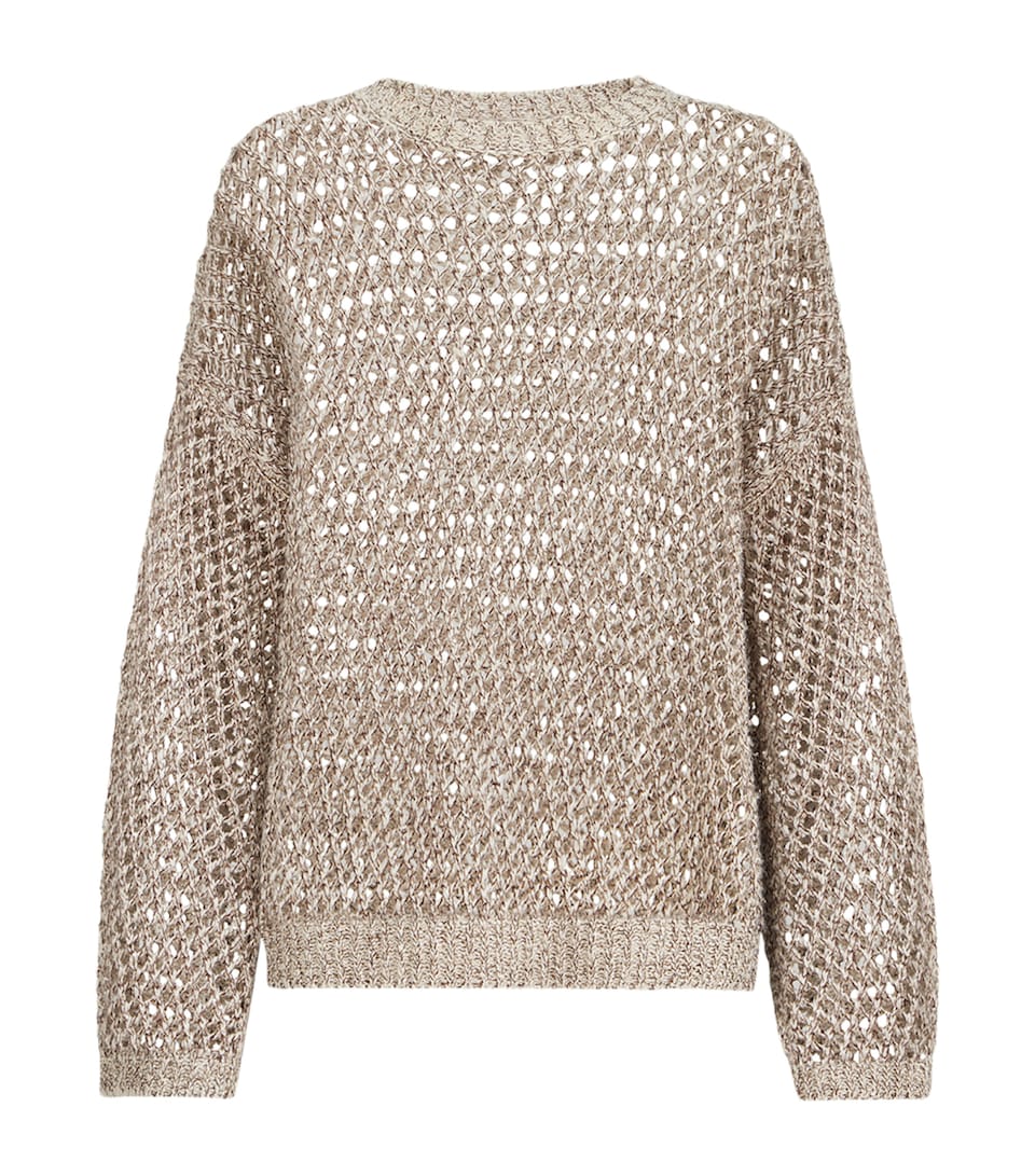 Brunello Cucinelli Womens Silk-Linen-Blend Net Sweater