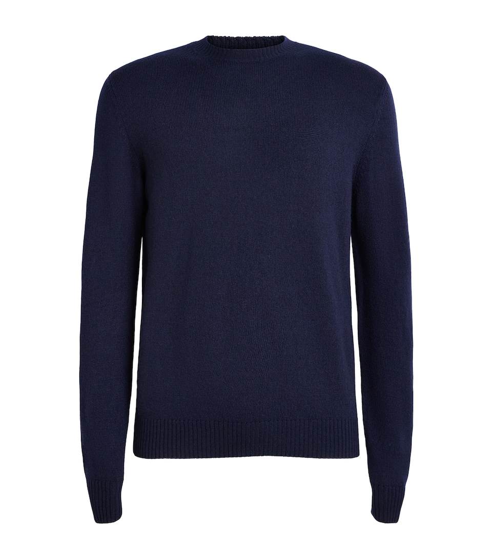 Corneliani Mens Virgin Wool-Blend Crew-Neck Sweater Navy Blue