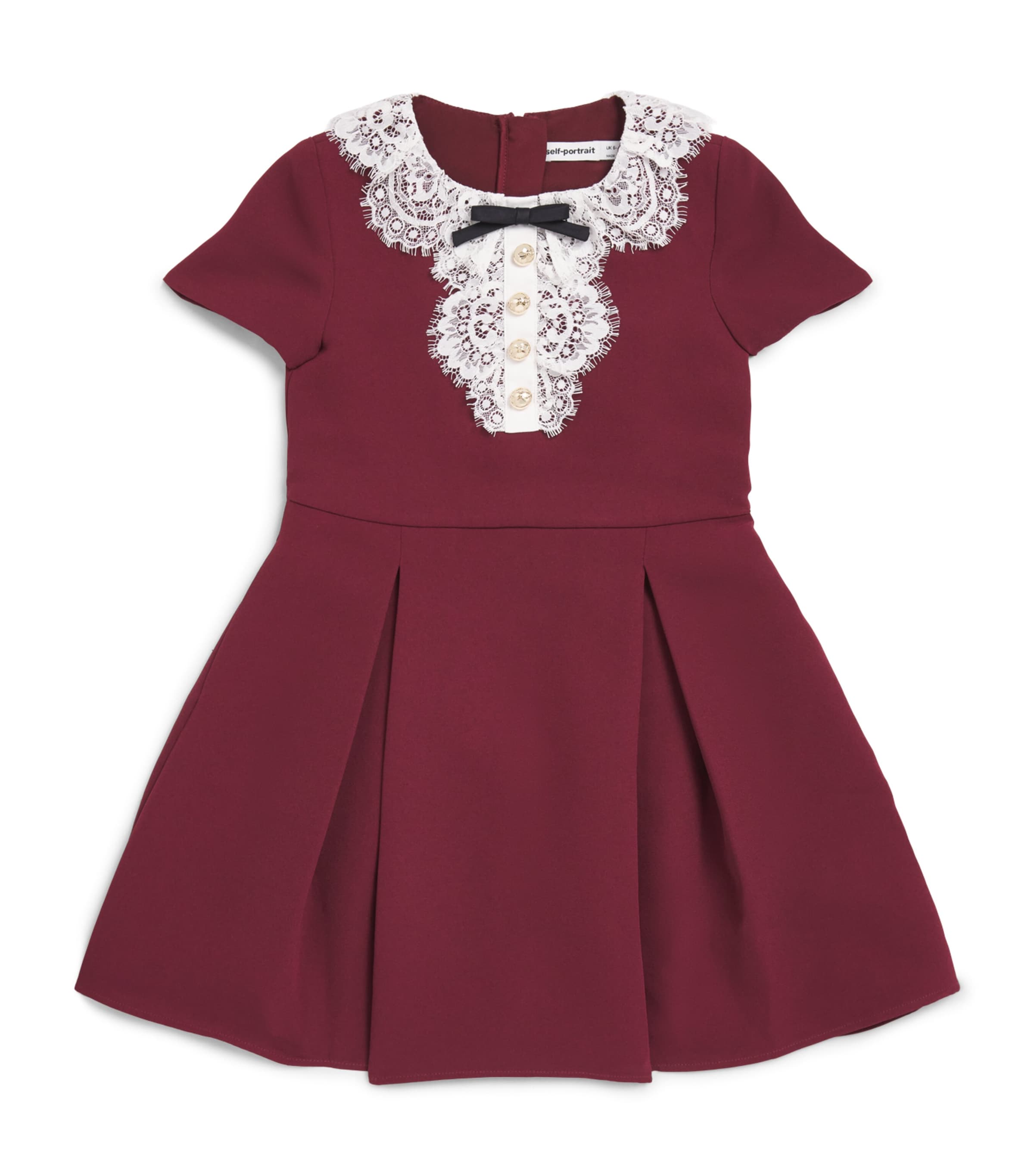 Self-Portrait Kids Lace Bib Mini Dress (3-12 Years) Burgundy