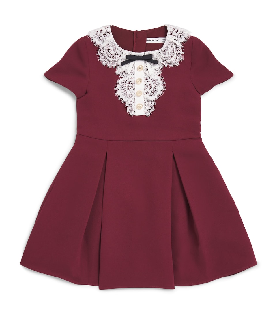 Self-Portrait Kids Lace Bib Mini Dress (3-12 Years) Burgundy