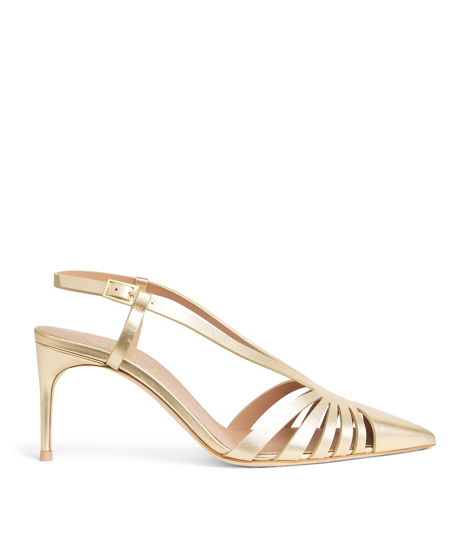 Malone Souliers x Harrods Metallic Leather Janette Slingback Pumps 70 Antique Gold