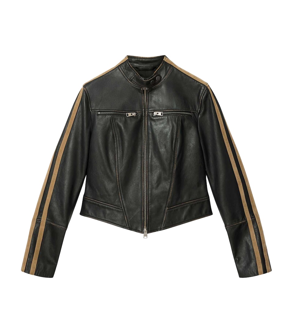 AllSaints Womens Tiggy Biker Leather Jacket Black/beige