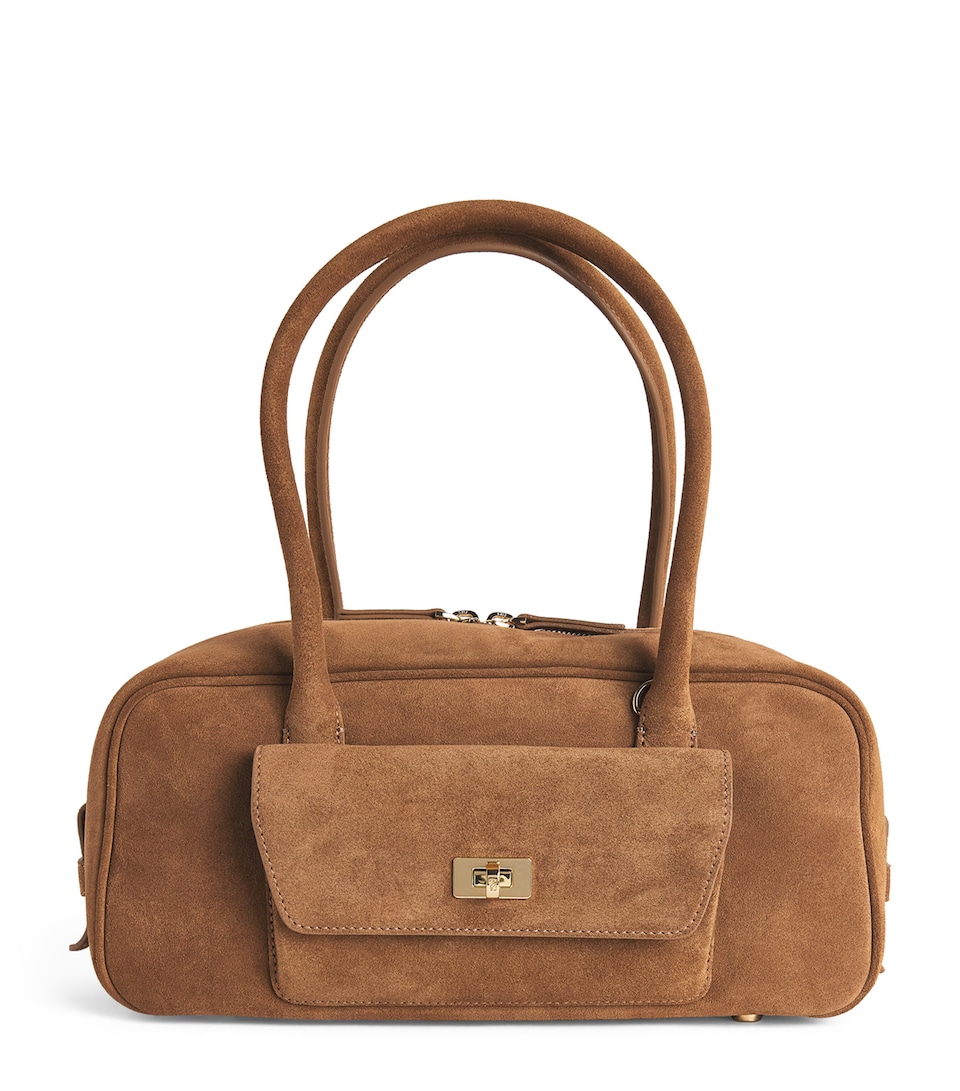 Sandro Paris Suede Ezmehralda Top-Handle Bag Beige