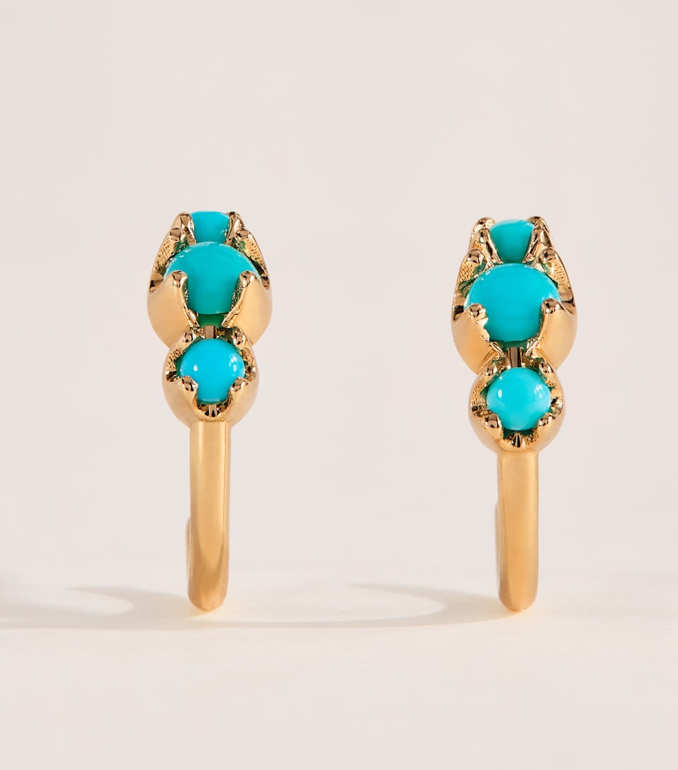 Jennifer Meyer Mini Yellow Gold and Turquoise Hoop Earrings Yellow Gold
