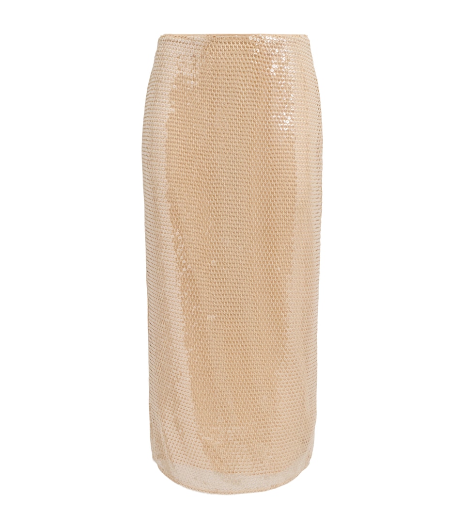 Toccin Womens Sequinned Leilani Midi Pencil Skirt Sand Dune