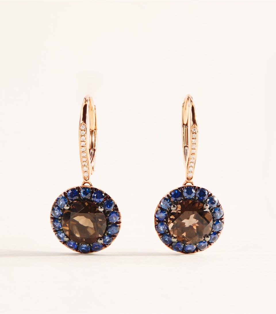 Rosa de la Cruz Rose Gold, Diamond, Quartz and Sapphire Gem Earrings Rose Gold