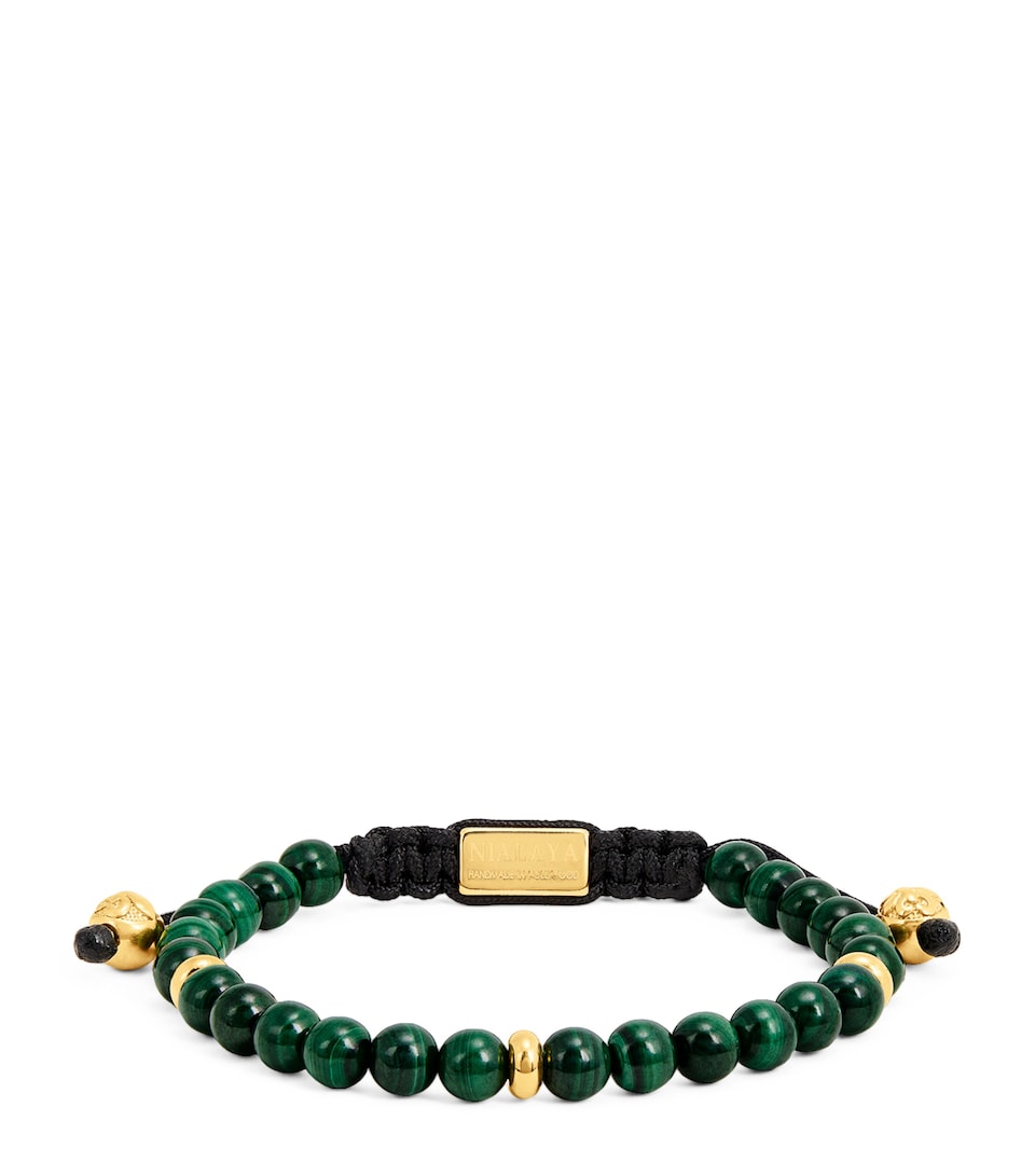 Gold-Plated Stainless Steel and Malachite Beaded Bracelet