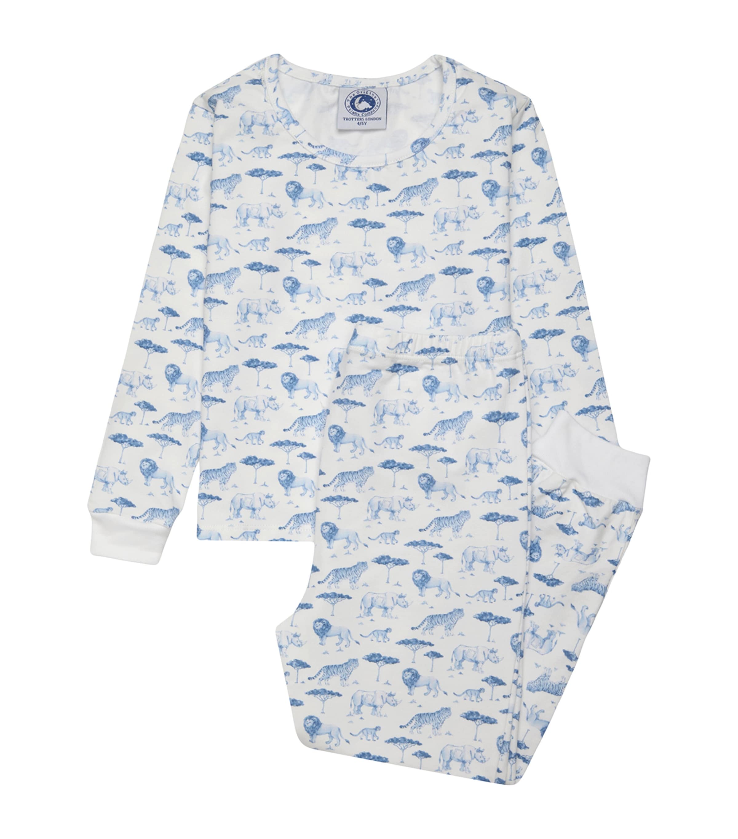 Trotters Stretch-Cotton Into The Wild Lion Pyjama Set (1-5 Years) White/blue