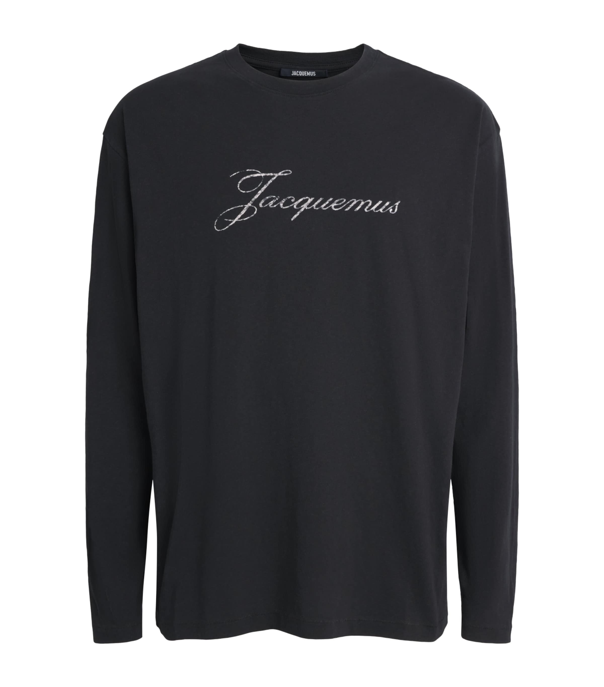 Jacquemus Mens Cotton-Hemp Logo Long-Sleeve T-Shirt Black