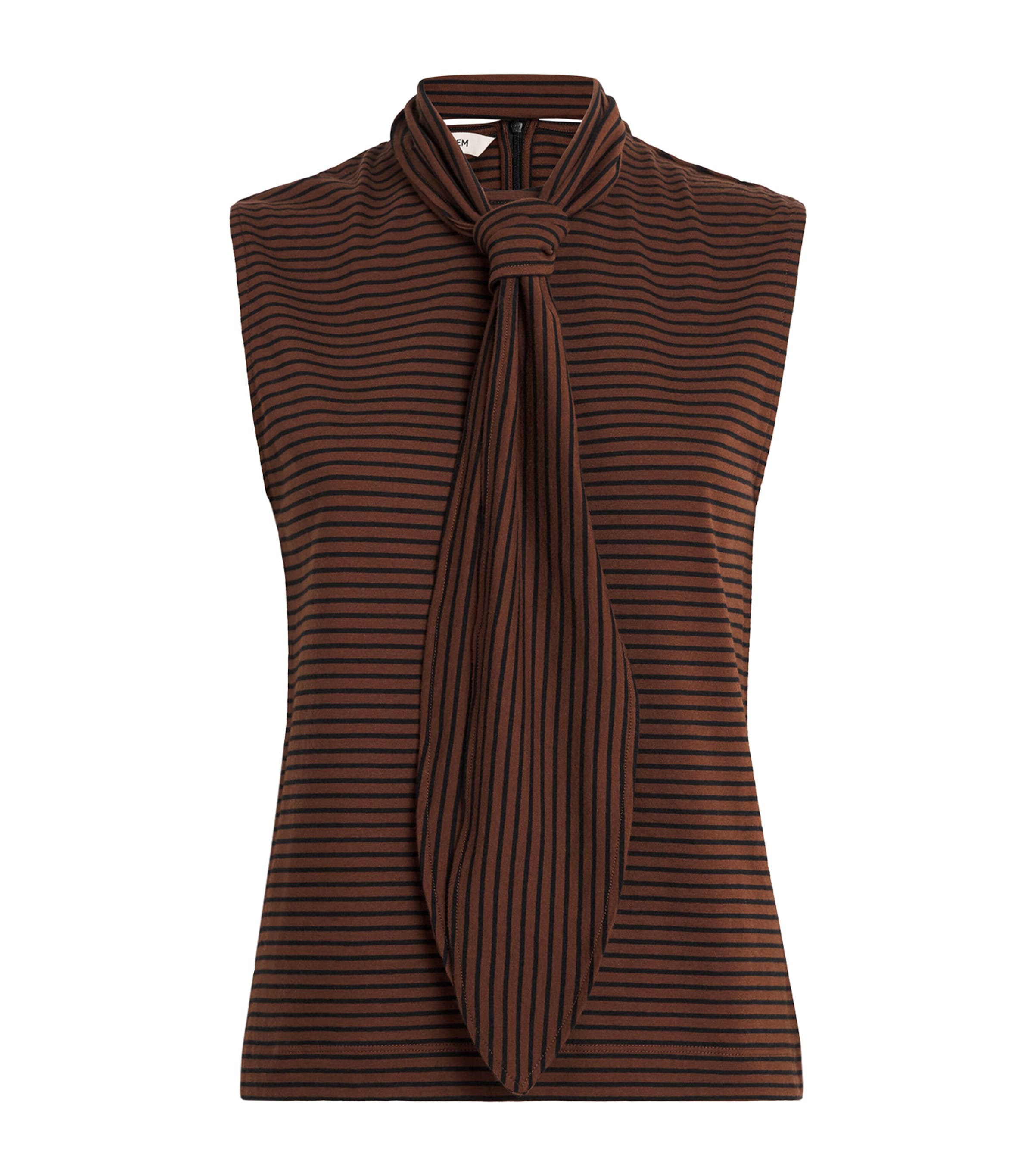 ME+EM Womens Organic Cotton Tie T-Shirt Pecan Brown/black