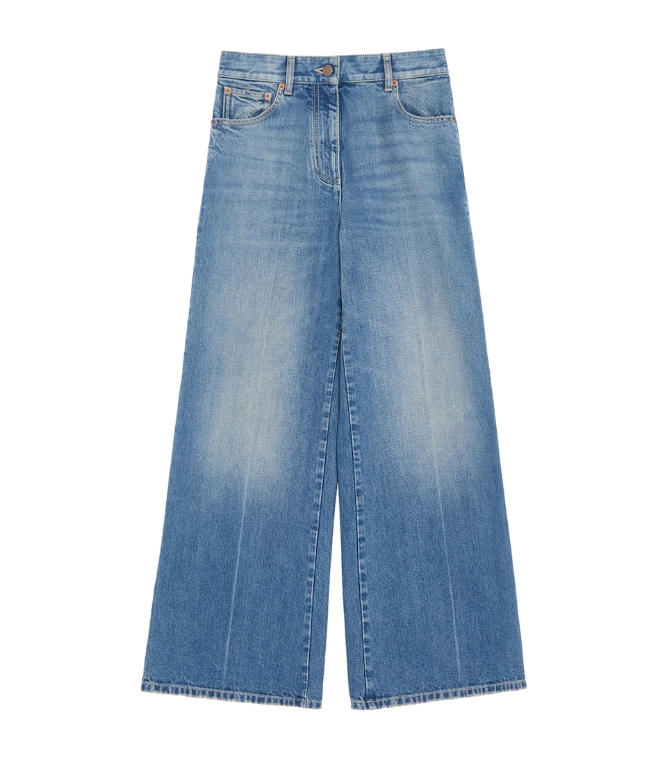 Valentino Womens VLogo Wide-Leg Mid-Rise Jeans