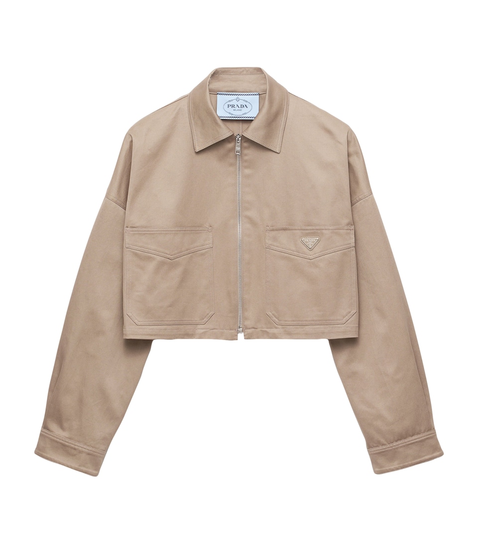 Prada Womens Cotton Cropped Blouson Jacket Grey