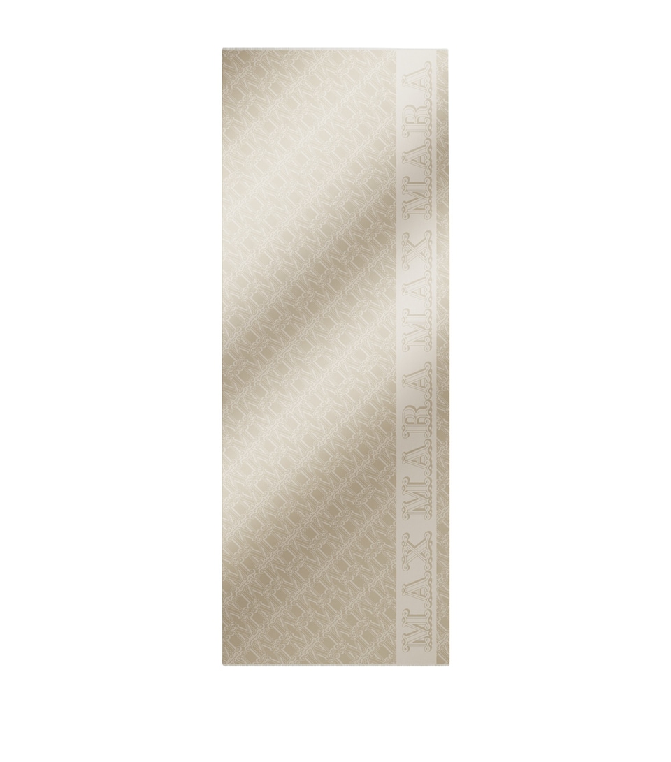 Max Mara Wool-Silk-Linen Monogram Stole Scarf Turtledove