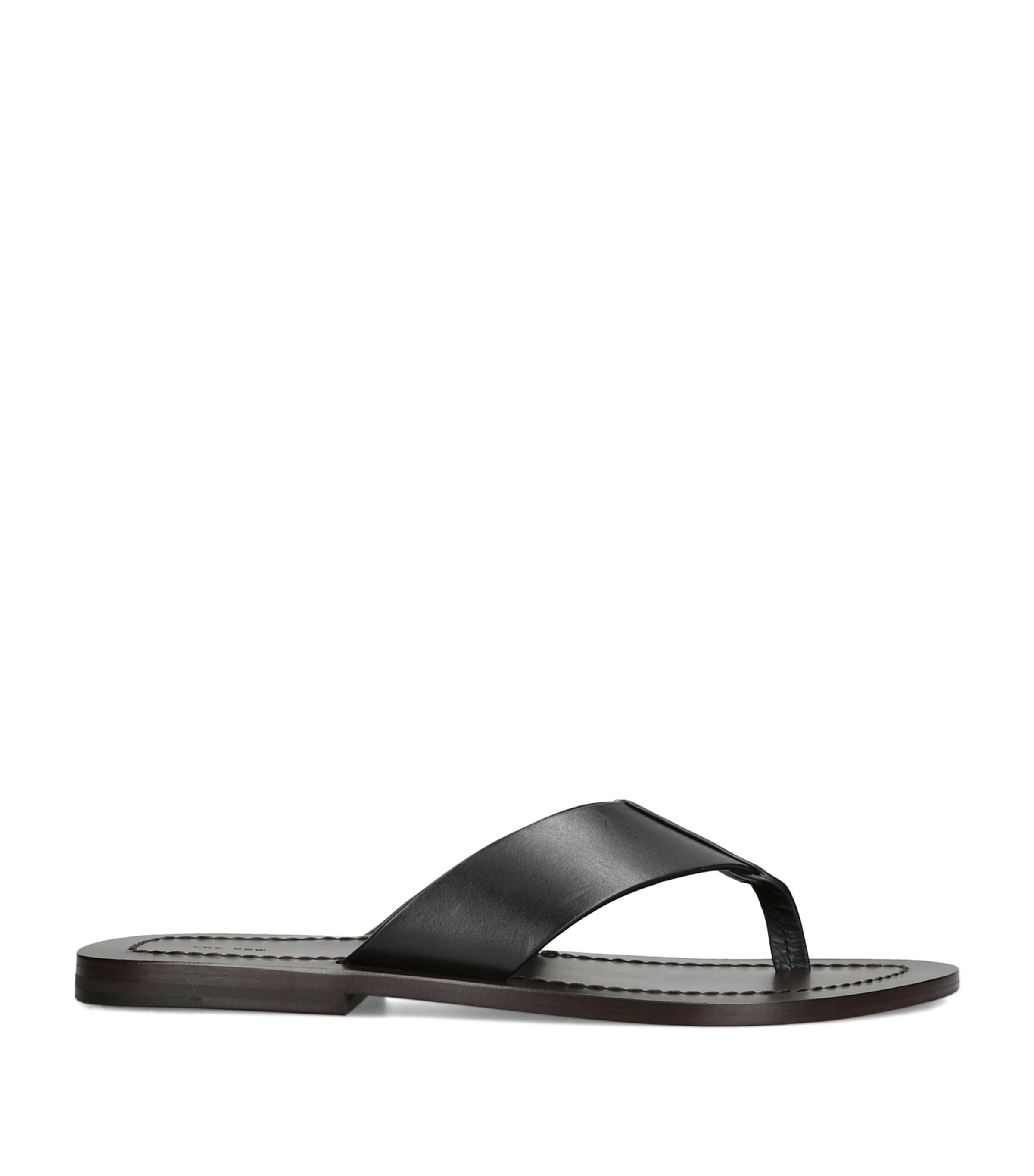 The Row Dan Leather Flip Flops Black