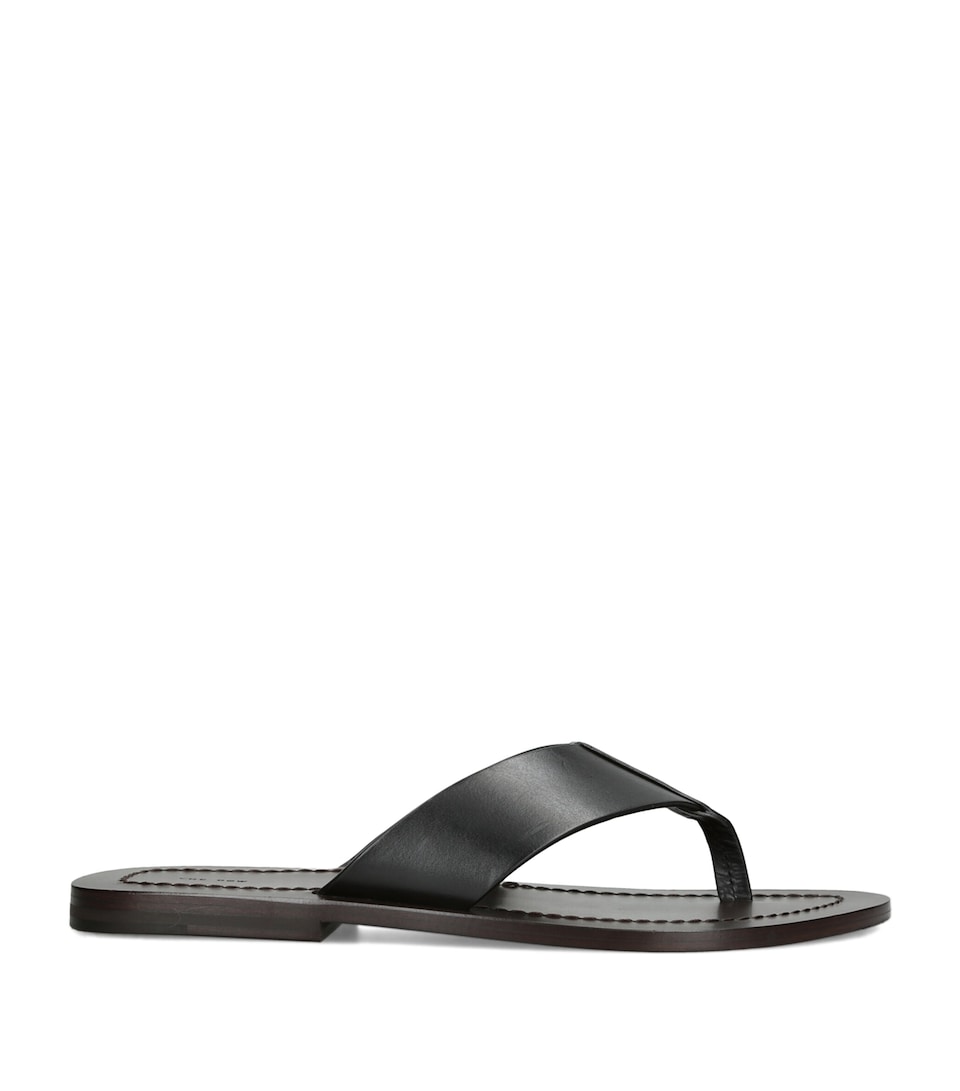 The Row Dan Leather Flip Flops Black