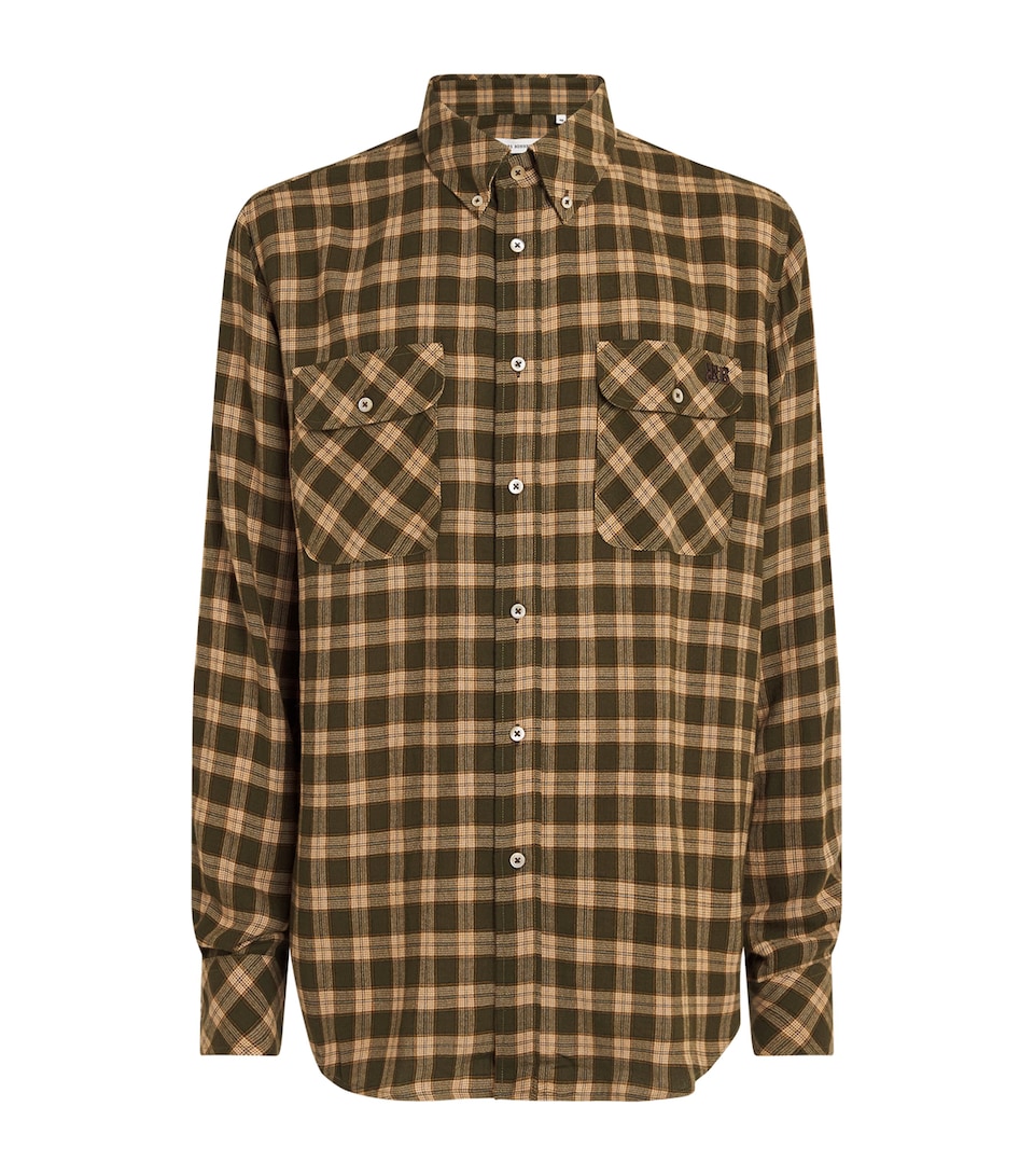 Wales Bonner Mens Cotton Check Canopy Shirt Jade / Ocre / Oyster