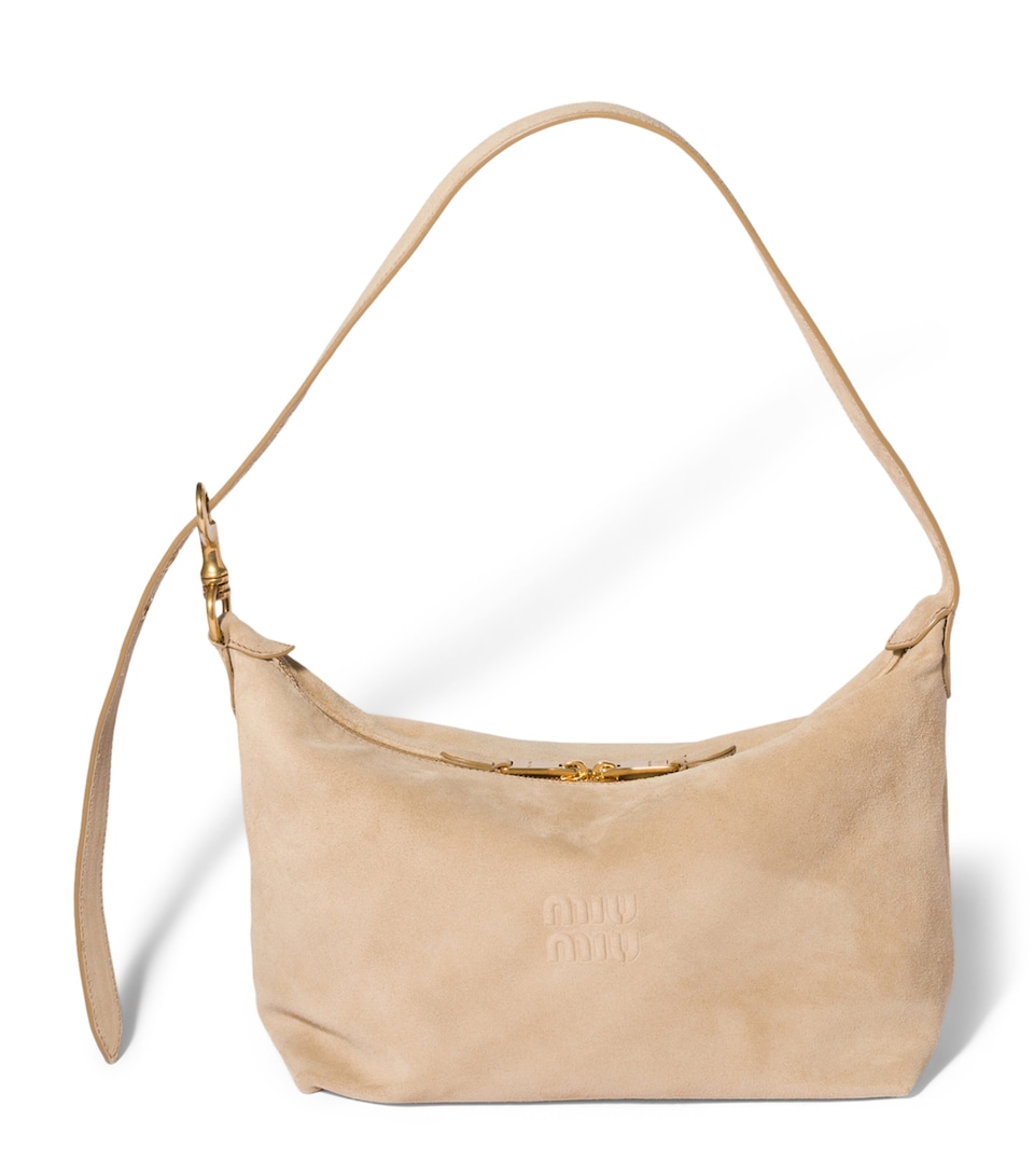 Miu Miu Medium Suede Spirit Shoulder Bag Neutral