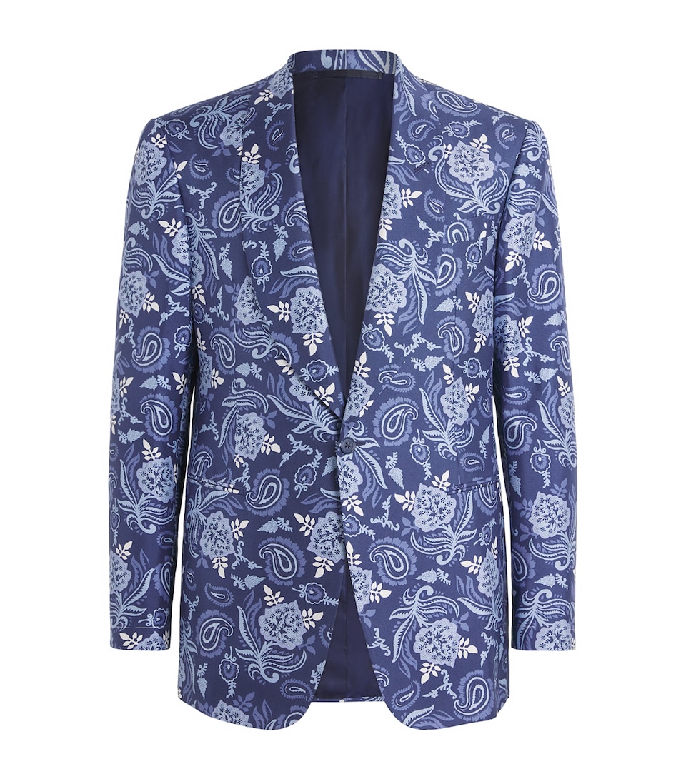 Ralph Lauren Purple Label Mens Silk Paisley Kent Blazer Navy Tonal