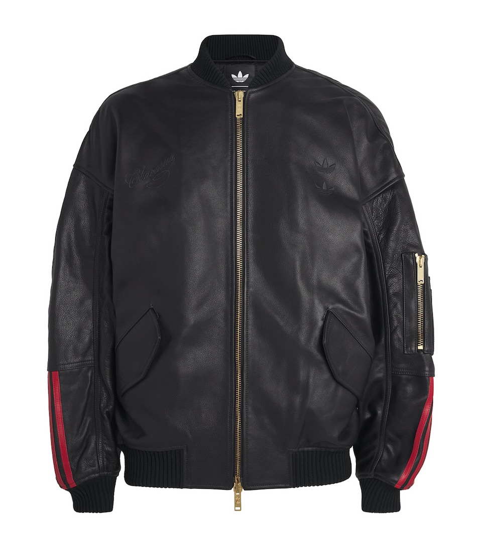 Willy Chavarria Mens x adidas Leather Bomber Jacket Black
