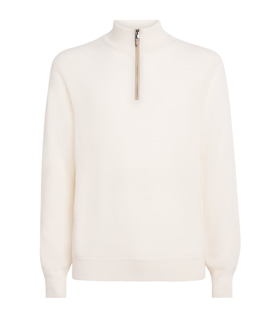 Canali Mens Wool-Cashmere Quarter-Zip Sweater White
