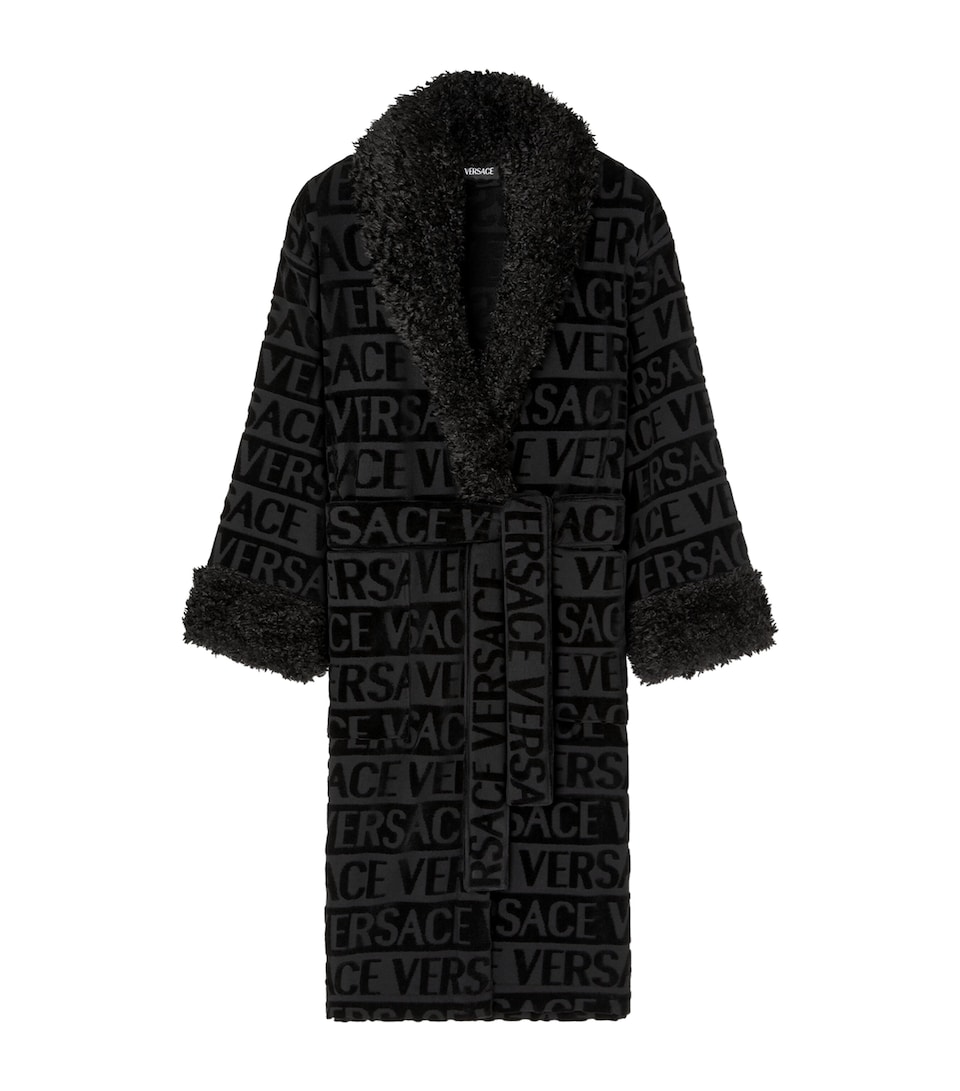Faux Fur-Trim Monogram Dressing Gown