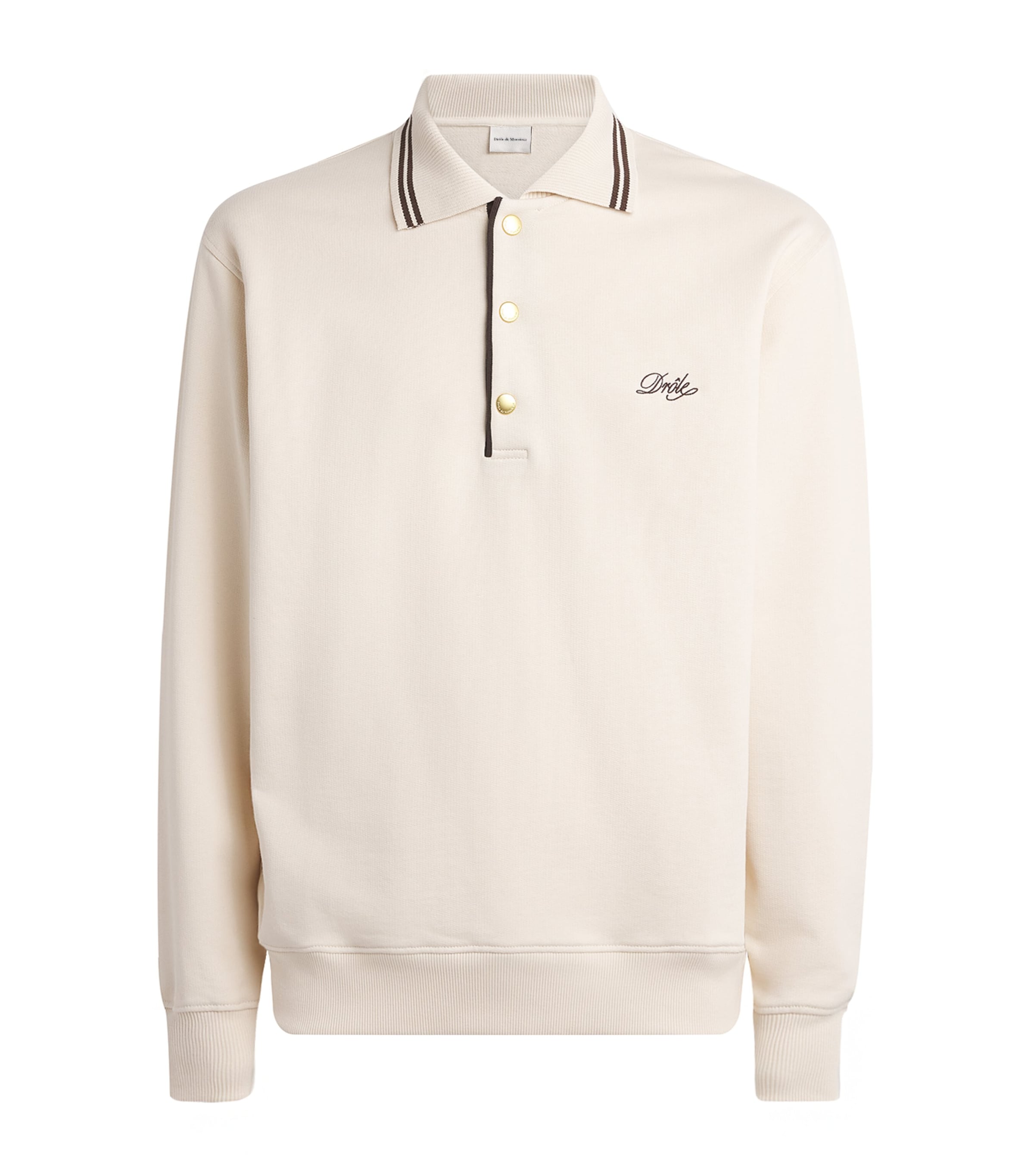 Drôle De Monsieur Mens Cotton Pipe-Collar Polo Sweatshirt Sand
