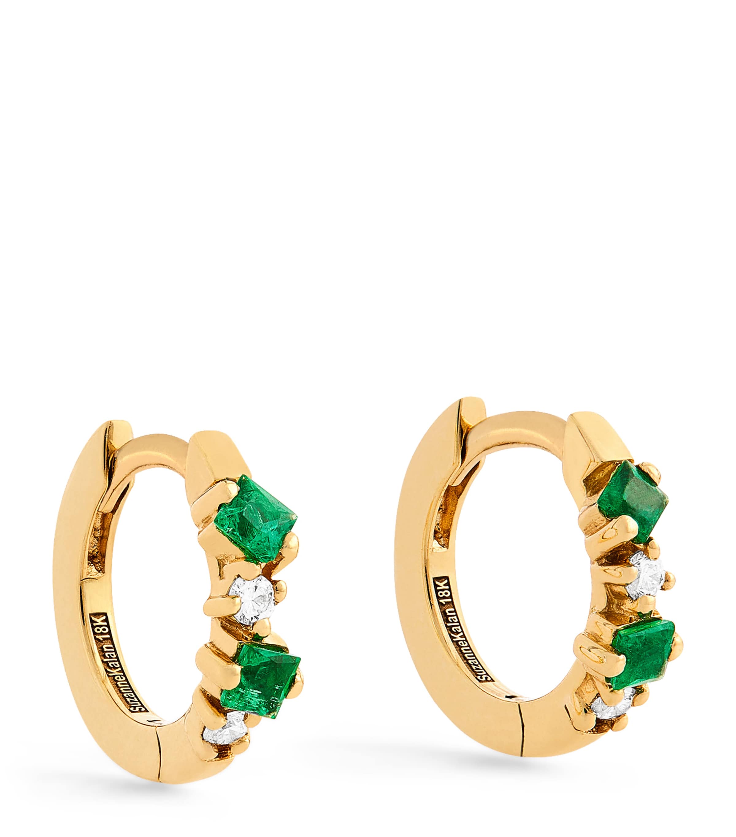 Suzanne Kalan Yellow Gold, Emerald and Diamond Princess Huggie Earrings Yg/emer