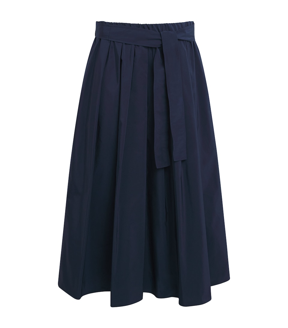 Taffeta Tie-Belt Midi Skirt