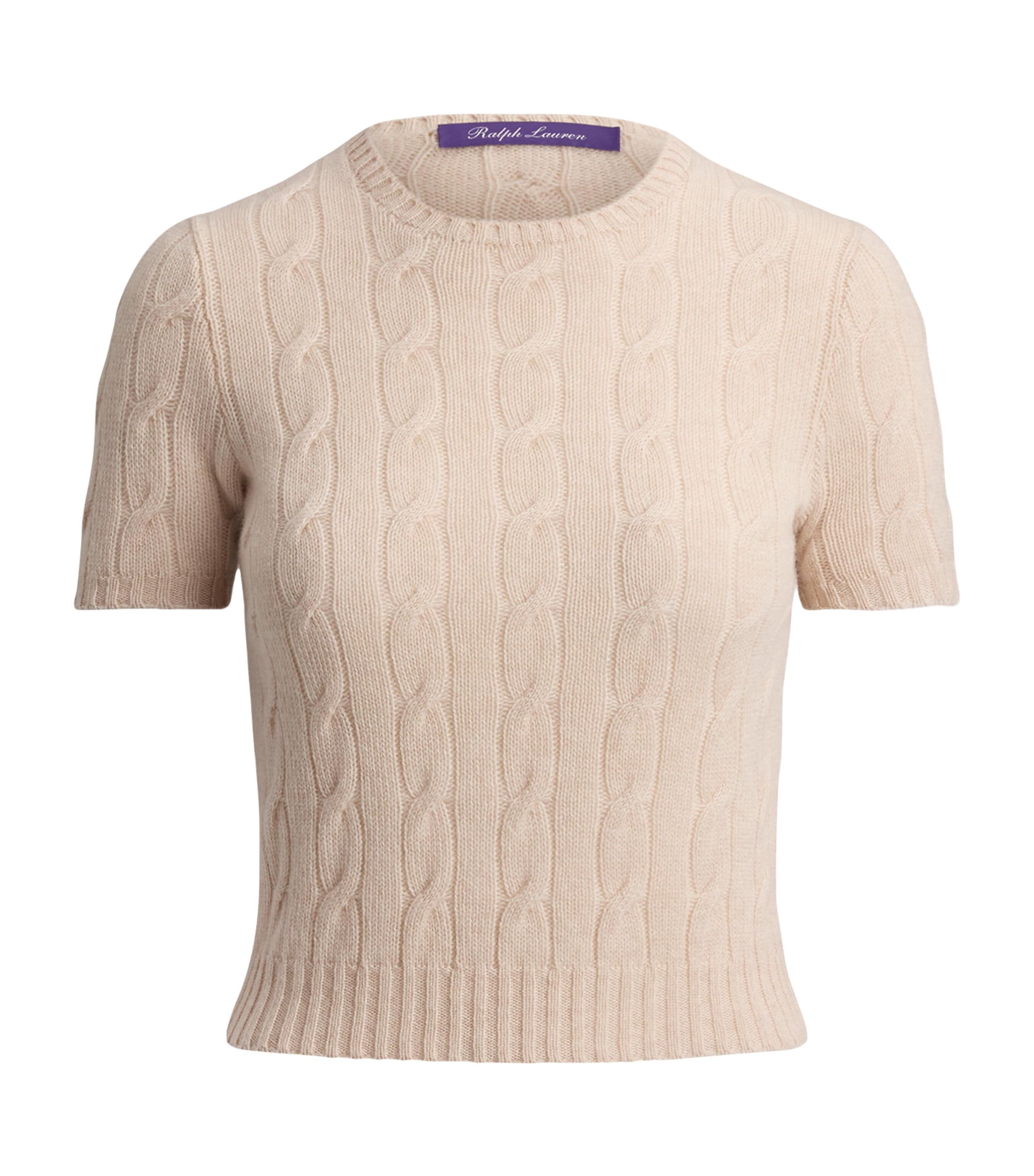 Ralph Lauren Collection Womens Cashmere Cable-Knit Cropped Sweater Summer Sand Melange