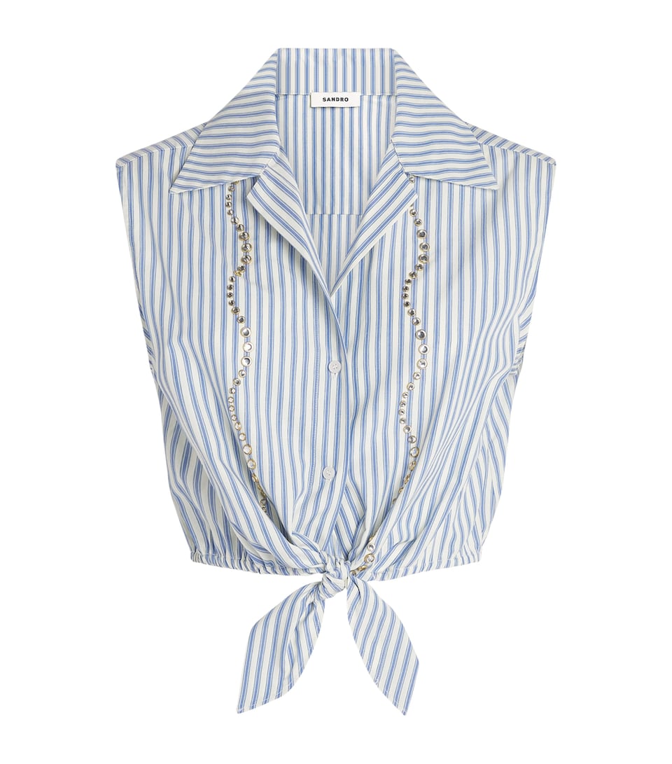 Sandro Paris Womens Embellished Tie Detail Top Blue