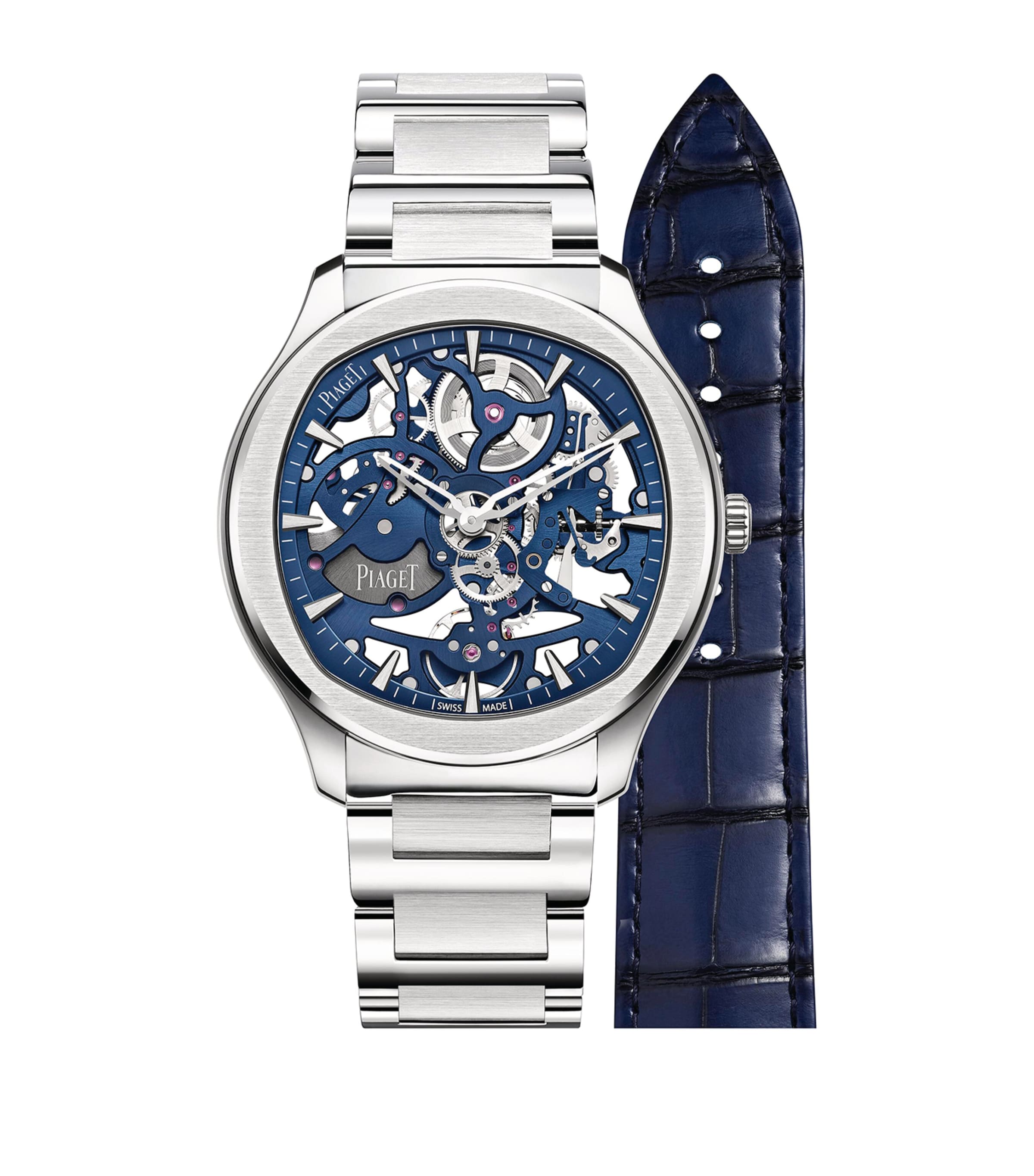 Stainless Steel Polo Skeleton Blue-Hued Watch 42mm