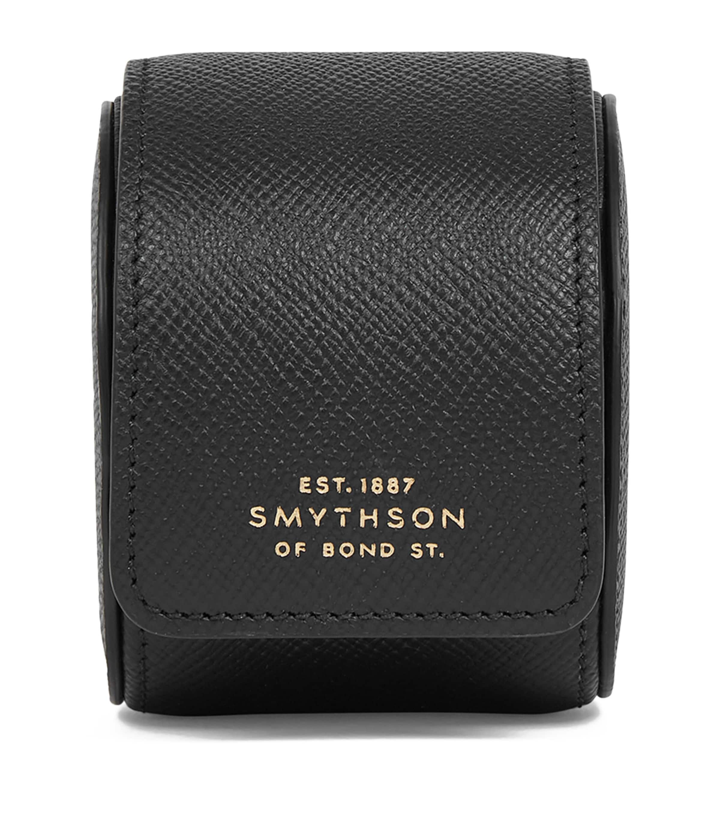 Smythson Leather Panama Single Watch Roll Black