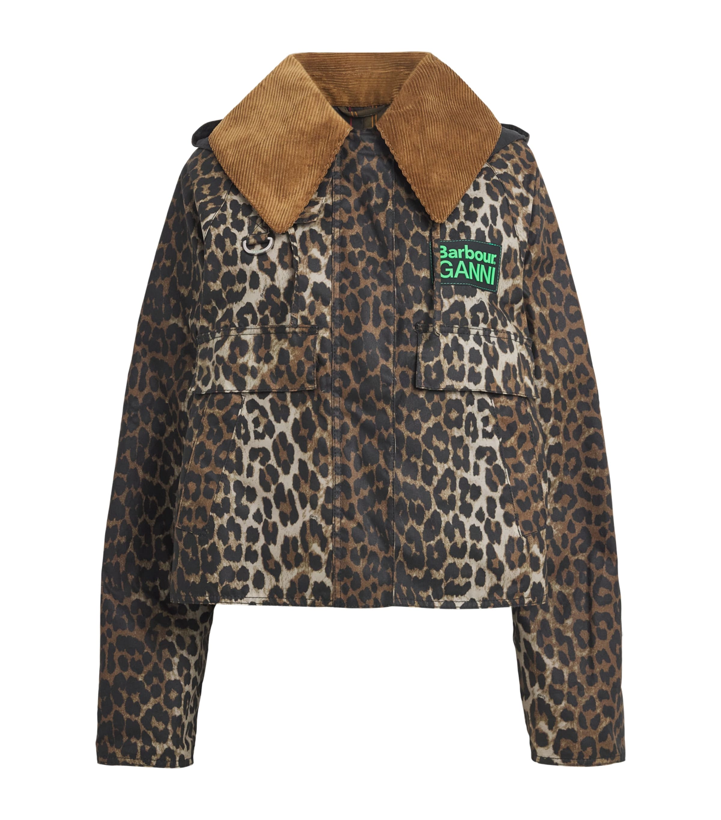 x GANNI Leopard Print Waxed Anorak Jacket