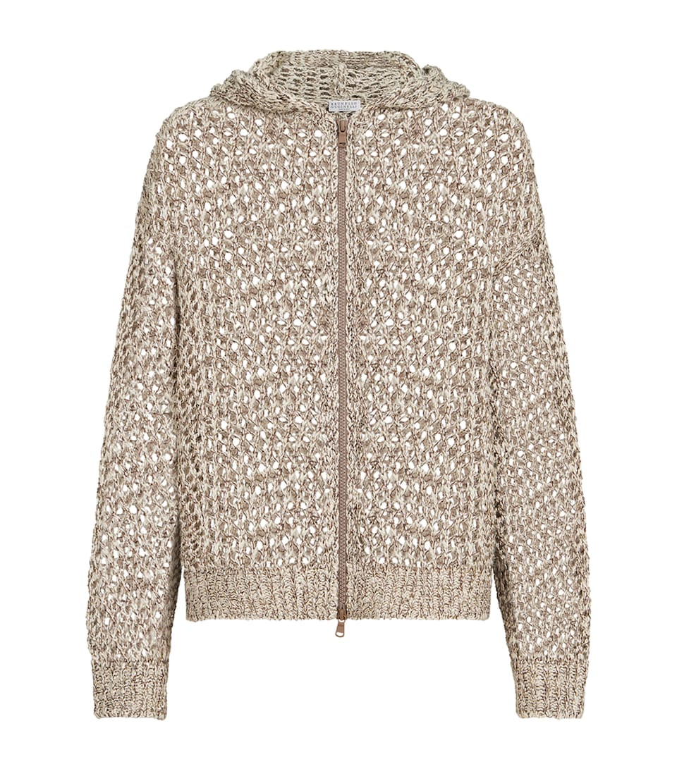Brunello Cucinelli Womens Silk-Linen-Blend Zip-Up Cardigan