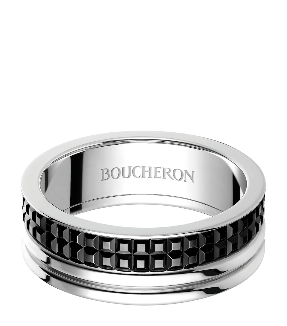Large White Gold Quatre Black Wedding Band