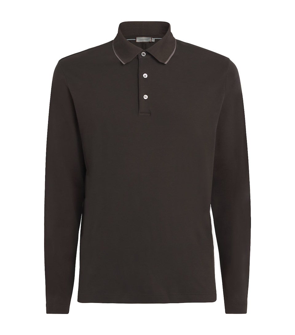 Cotton-Cashmere Long-Sleeve Polo Shirt