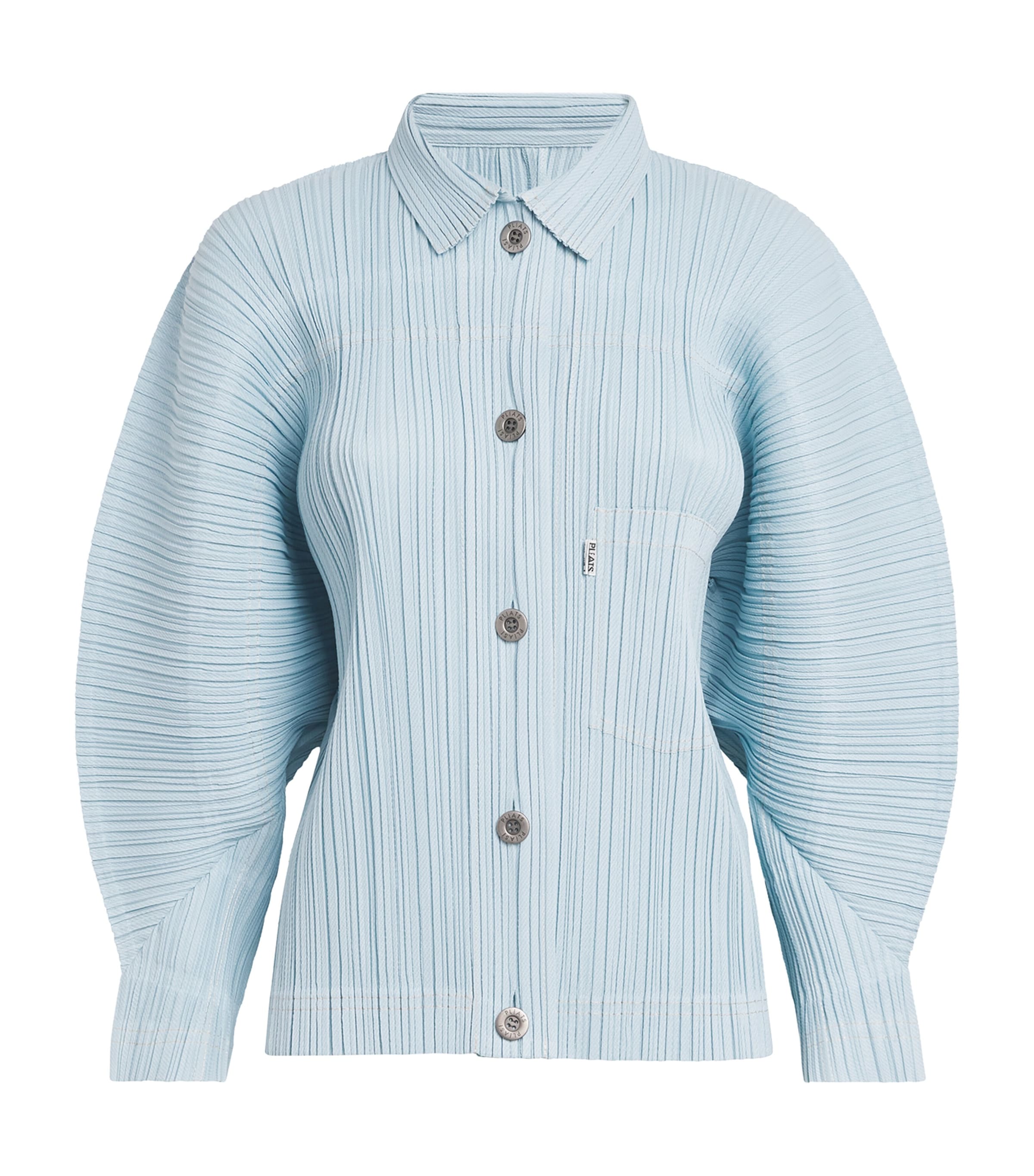 Pleats Please Issey Miyake Womens Cotton Denim Jacket Light Blue
