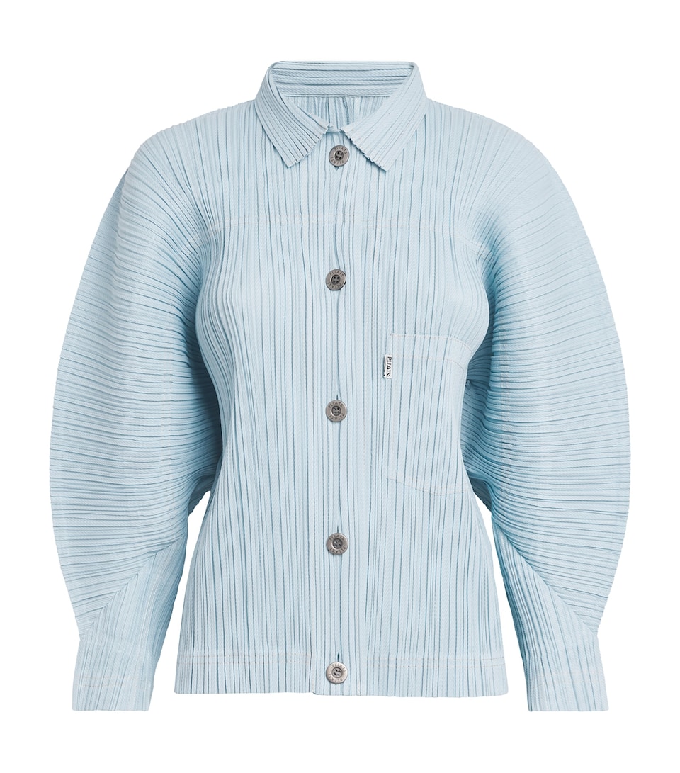 Pleats Please Issey Miyake Womens Cotton Denim Jacket Light Blue