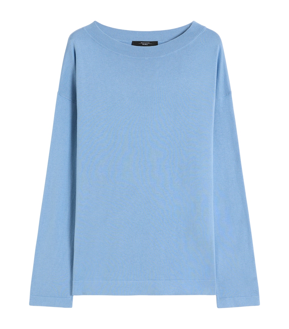 Weekend Max Mara Womens Silk-Cotton Boat-Neck Sweater Light Blue