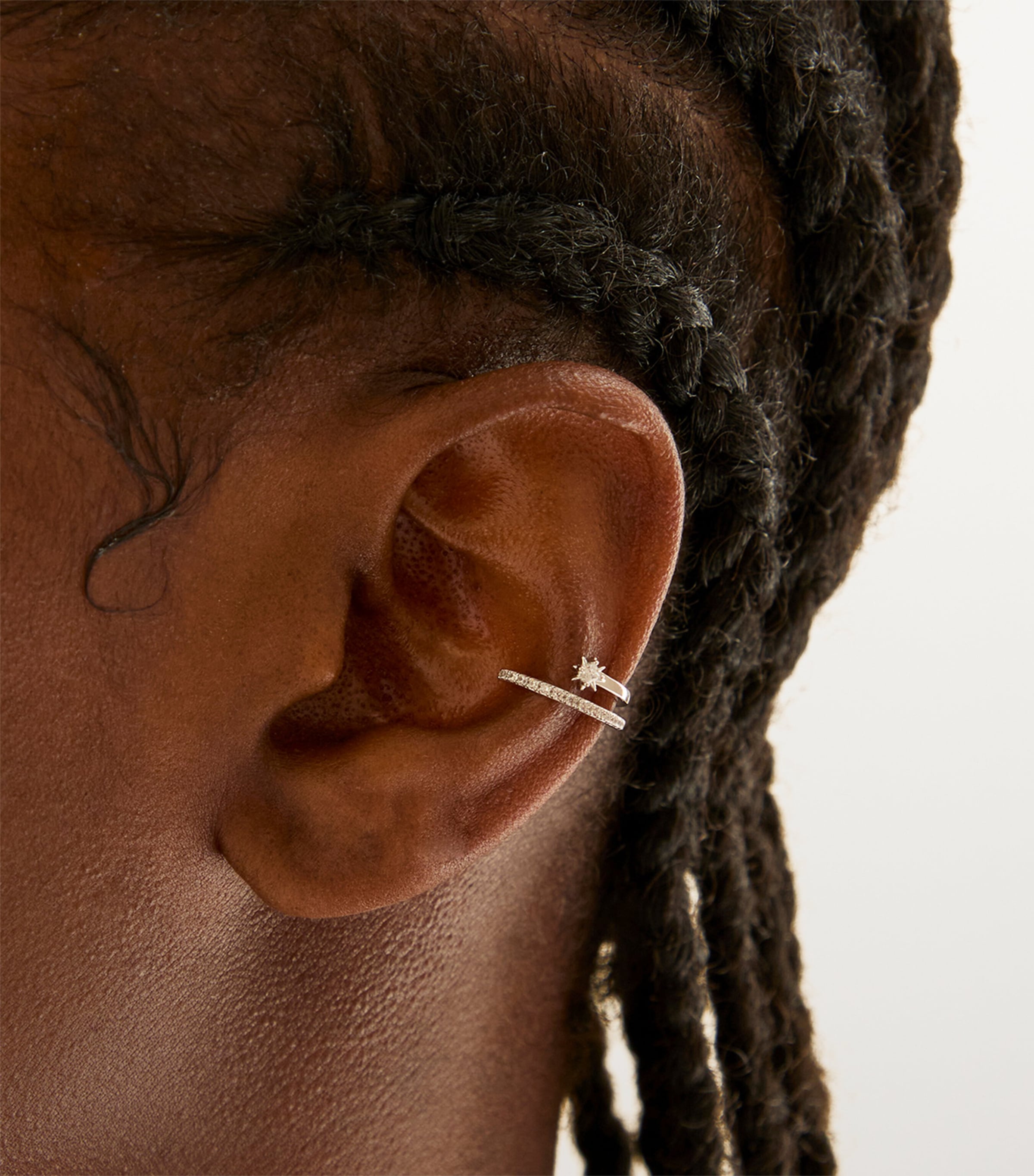 Rhodium-Plated Cosmic Crystal Illusion Ear Cuff