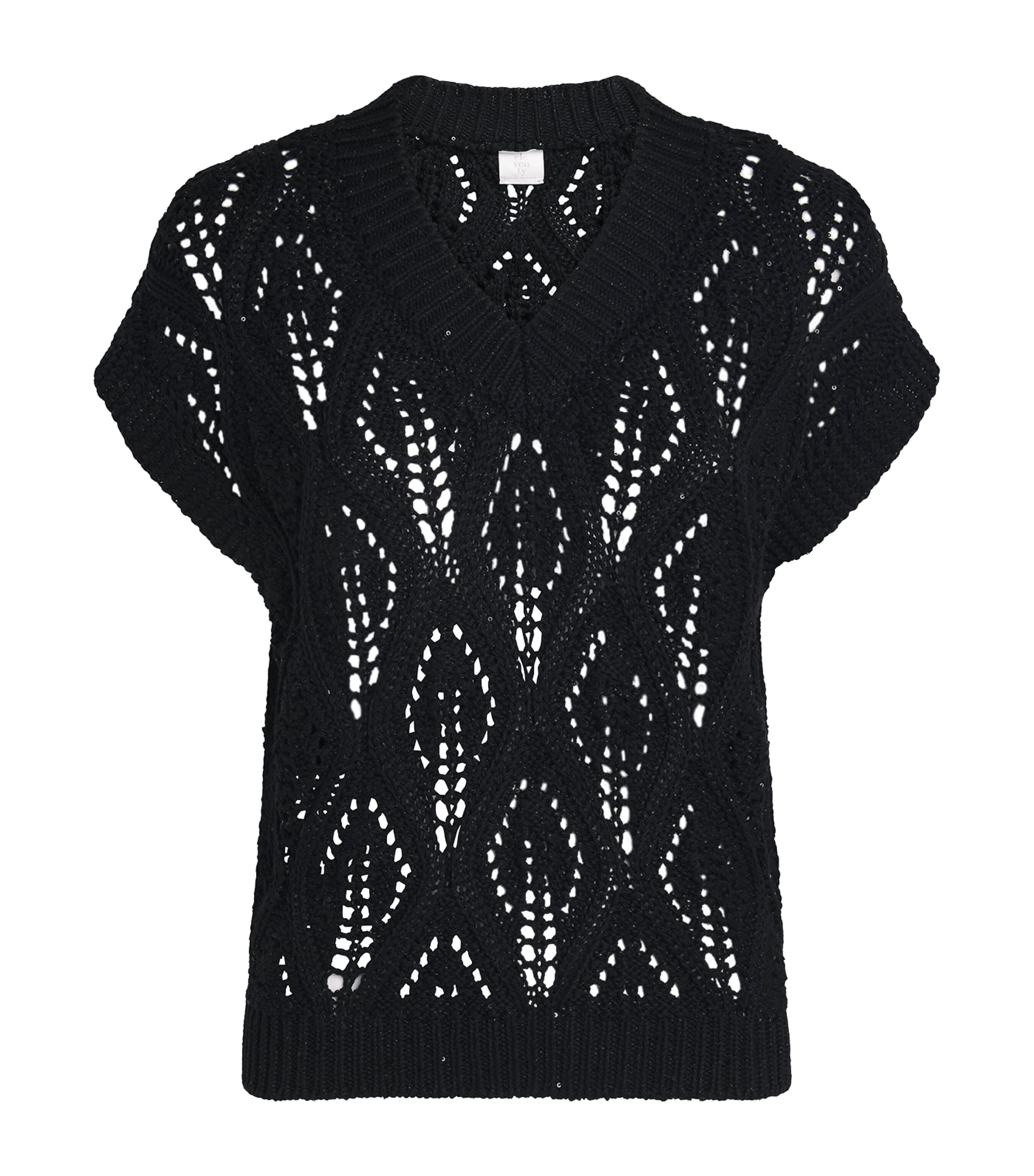 Eleventy Womens Cotton-Linen Sequin Short-Sleeve Sweater Nero