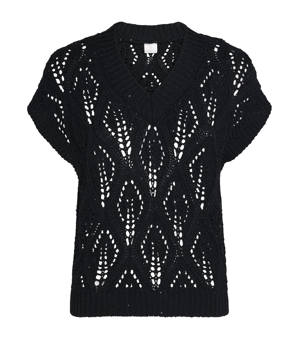 Eleventy Womens Cotton-Linen Sequin Short-Sleeve Sweater Nero
