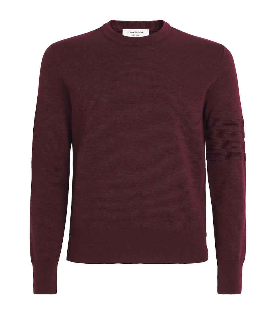 Thom Browne Mens Virgin Wool-Blend Milano-Stitch Sweater Burgundy
