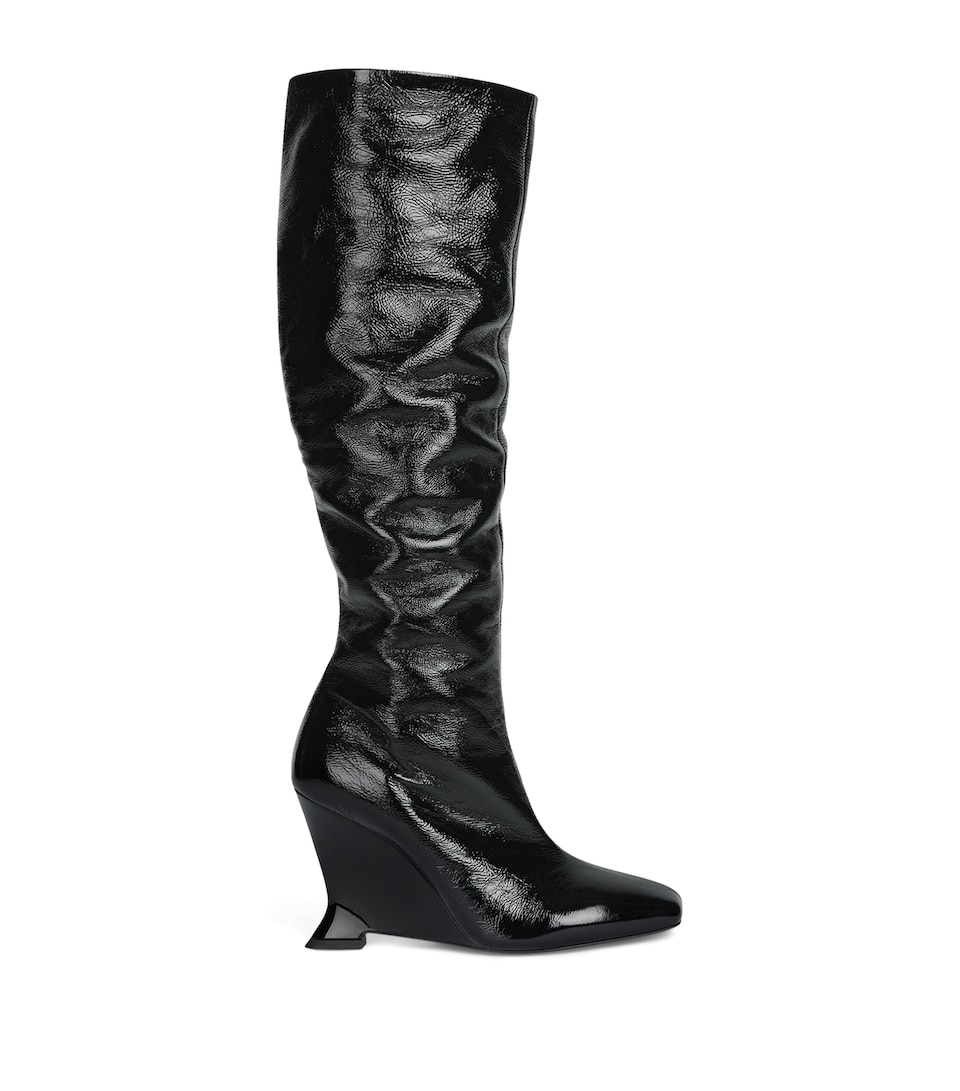 Balmain Leather Wedge Ankle Boots Noir