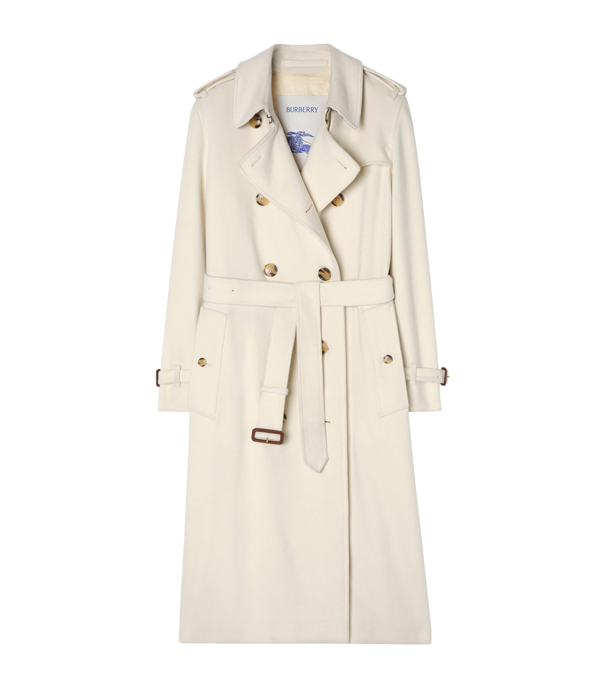 Burberry Womens Cashmere Long Kensington Trench Coat Ivory White